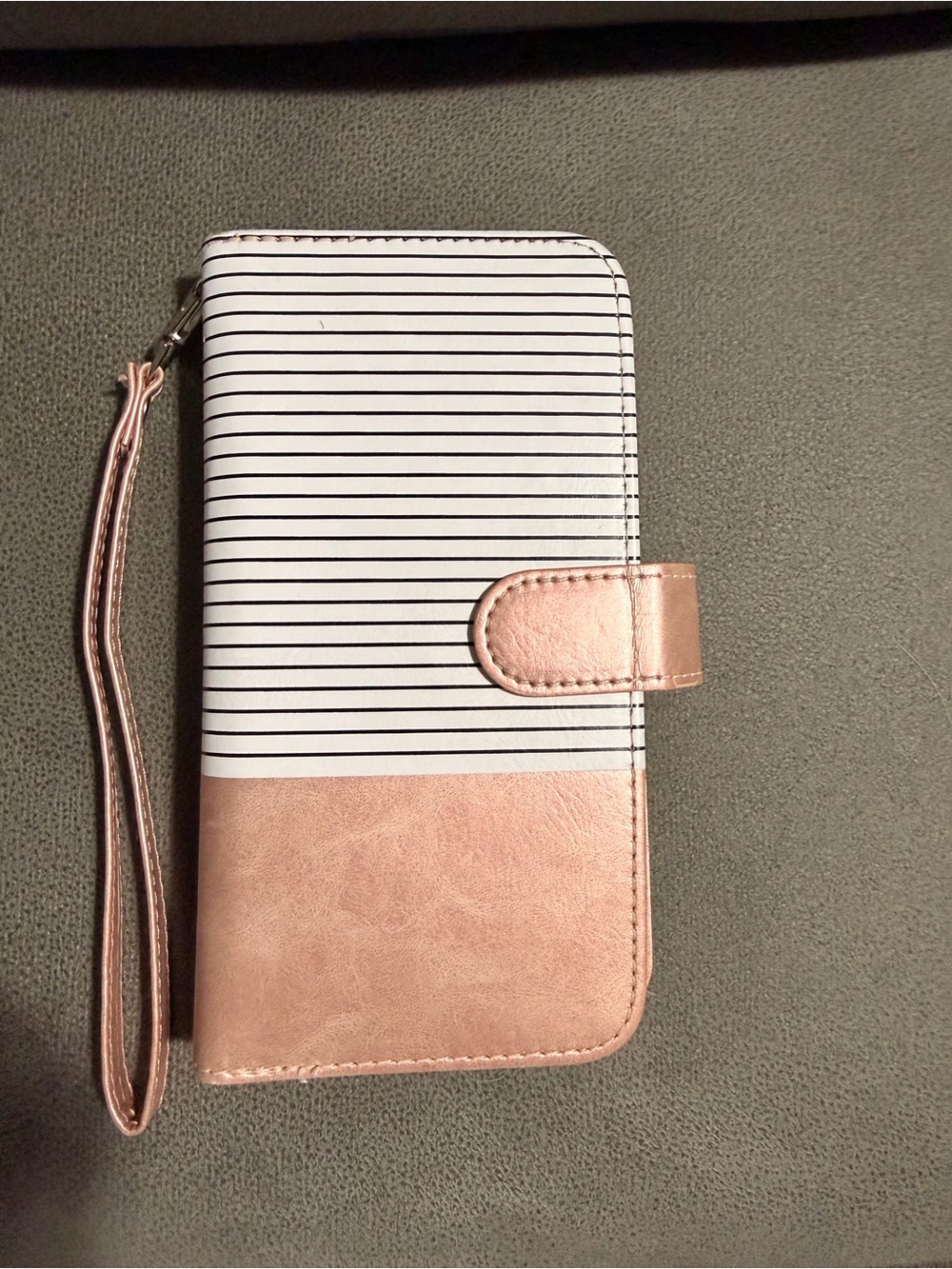 Rose Gold Stripe Wallet Phone Case with Wrist Strap